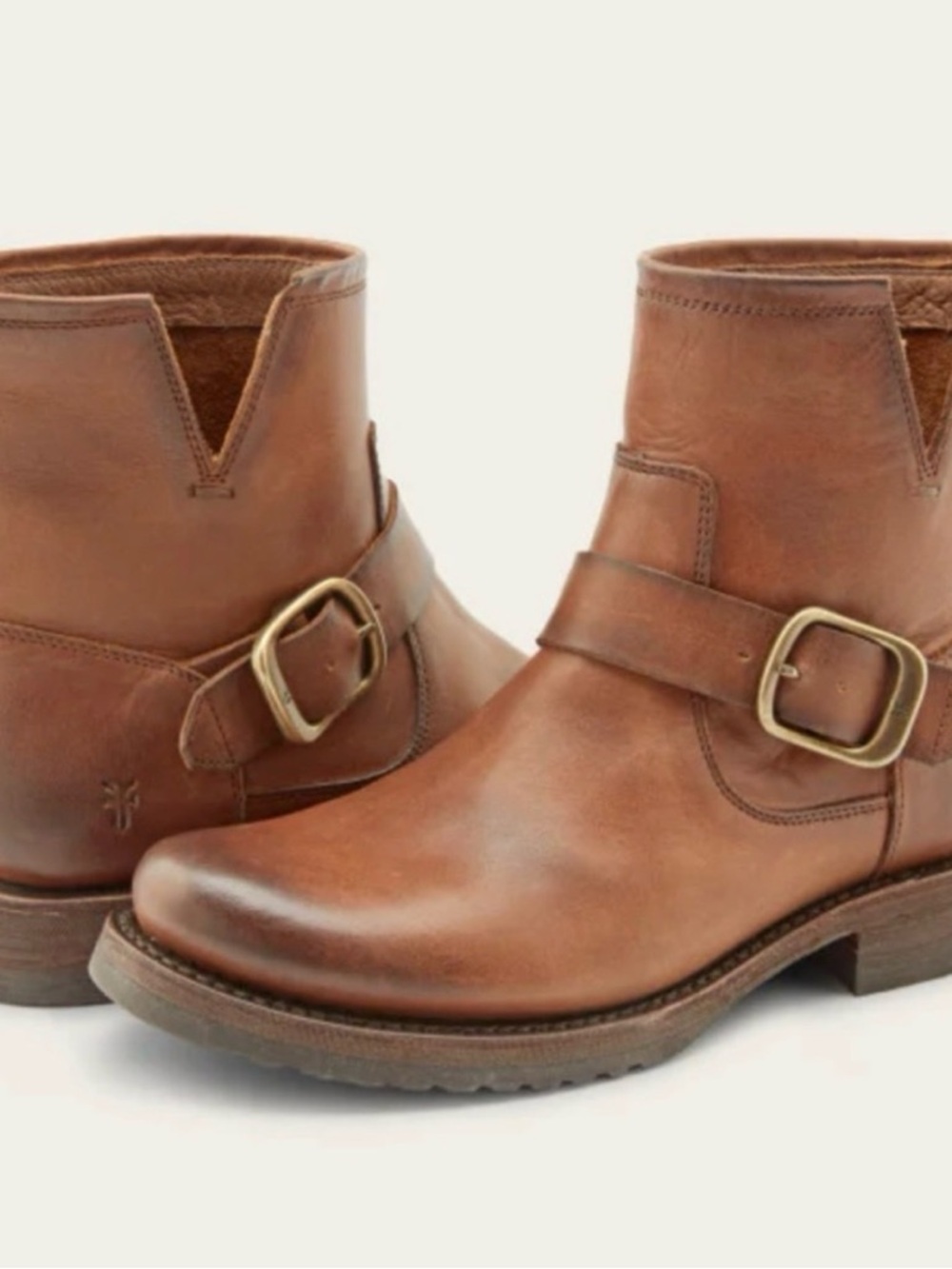 Frye Veronica Bootie Cognac Leather Combat Boots